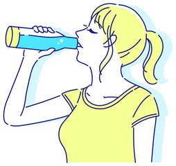 マイボトルから水を飲む女性