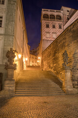 Fototapeta premium evening view of the old town street with stairs - Prague, Czech republic