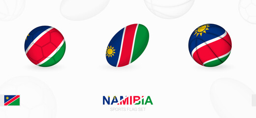 Obraz premium Sports icons for football, rugby and basketball with the flag of Namibia.
