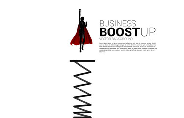 Silhouette of businessman flying from springboard. Concept of boost and growth in business.