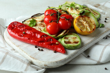 Concept of tasty eating with grilled vegetables, close up