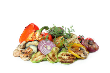 Tasty grilled vegetables isolated on white background