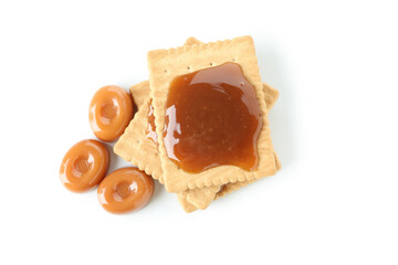 Cookies with caramel isolated on white background