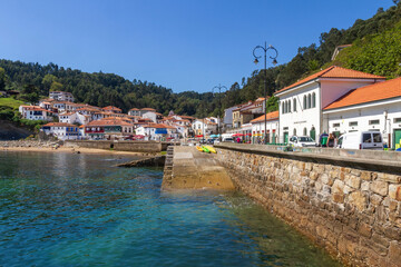 Fototapeta na wymiar Fishing and tourist town on the coast of Asturias. Tazones, Spain 
