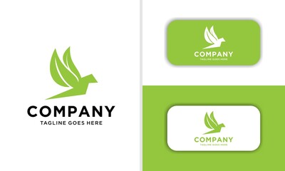 Natural green bird leaf logo design concept. Creative Modern Simple leaf fly sign logo design template. business card 
