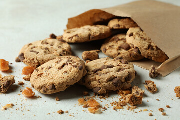 Cookies with caramel on white textured background