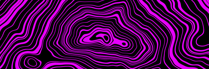 3D rendering. Abstract black and pink mountain contour lines. Topographic terrain.
