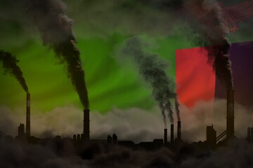 Fototapeta na wymiar heavy smoke of industrial chimneys on Zambia flag - global warming concept, background with place for your content - industrial 3D illustration