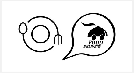 Doodle table setting icon isolated on white. Food delivery. Tray. Covered food. Sketch Vector stock illustration. EPS 10
