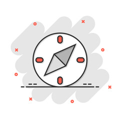 Compass icon in comic style. Navigation equipment cartoon vector illustration on white isolated background. Journey direction splash effect business concept.