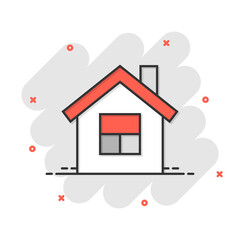 Building icon in comic style. Home cartoon vector illustration on white isolated background. House splash effect business concept.