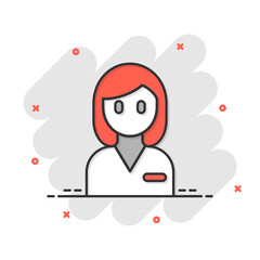 Woman face icon in comic style. People cartoon vector illustration on white background. Partnership splash effect business concept.