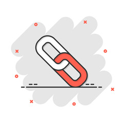 Chain icon in comic style. Network hyperlink cartoon vector illustration on white isolated background. Attach splash effect business concept.