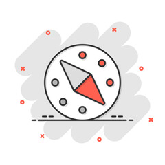 Compass icon in comic style. Navigation equipment cartoon vector illustration on white isolated background. Journey direction splash effect business concept.