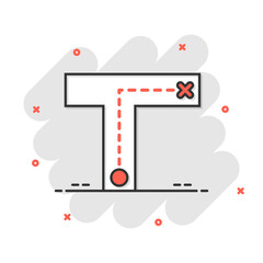 Crossroad icon in comic style. Road direction navigation cartoon vector illustration on white isolated background. Locate pin position splash effect business concept.