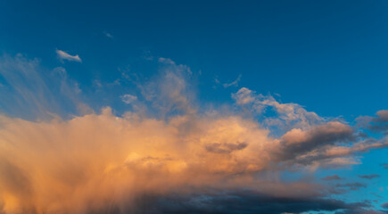 Beautiful sky with colorful dramatic clouds after sunset. Sky nature background.