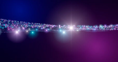 Fototapeta premium 3d rendering. Fantastic background of bright glowing particles in deep space. Particle waves on black background