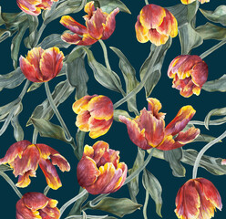 Watercolor tulips. Seamless floral pattern. Background with flowers