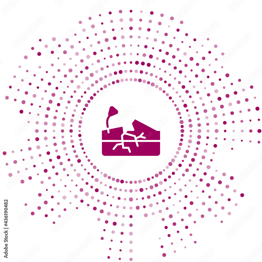 Poster purple earthquake icon isolated on white background. abstract circle random dots. vector