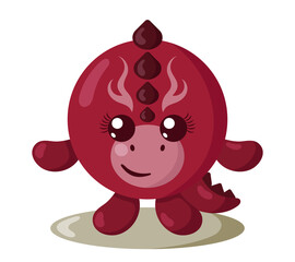 Funny cute kawaii dragon with round body in flat design with shadows. Isolated animal vector illustration	