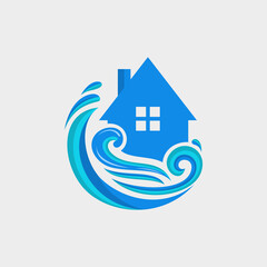 Home Waves Beach Vector Logo Design