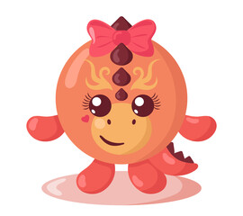 Funny cute kawaii dragon with round body in flat design with shadows. Isolated animal vector illustration	