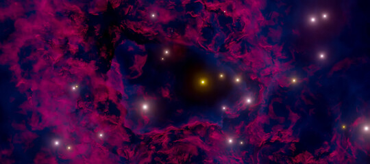 The galactic dust nebula and the birth of stars in the galaxy 3d render