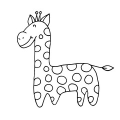 Contour. Giraffe. Marine theme icon in hand draw style. Icon, badge, sticker, print for clothes