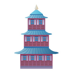 The vector drawing of the pagoda is isolated on a white background. Illustration in a flat cartoon style