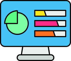 Managing Server Resources Concept, LED with Bar and Graphs Stock illustration, Web hosting Management Control Panel Web Application Vector Icon Design, Data Center Software Report Symbol,