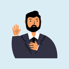 Businessman Making a Promise with hand on chest and open palm