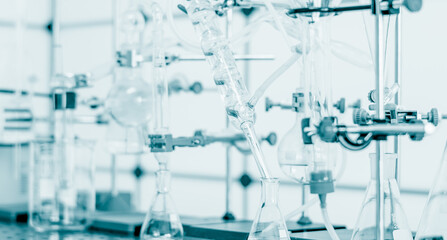 Glass chemical equipment in a chemistry lab