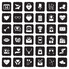 Valentine's Day Icons. Grunge Black Flat Design. Vector Illustration.