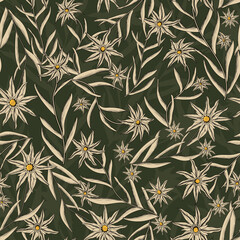 Mountain Flower Edelweiss Seamless Repeat Pattern