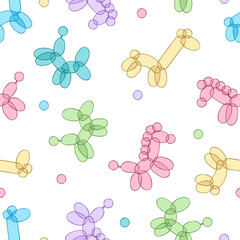 Balloons animals. Dog. Giraffe. Unicorn, horse. Seamless vector pattern (background). Cartoon print. 