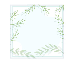 A minimalistic decorative frame with green branches around the edges. Herbal abstract light background Delicate invitation template for wedding, birthday, print and web with simple greenery. Vector.