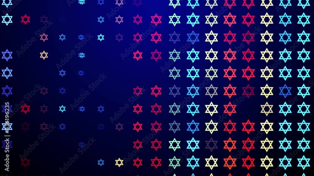 Poster abstract shiny blue colorful twinkling mosaic star of david judaism symbol shape grid tile pattern w