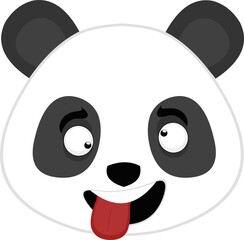 Vector emoticon illustration of the face of a cartoon panda bear with a funny expression

