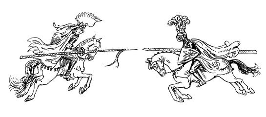 Medieval knights. Hand drawn illustration
