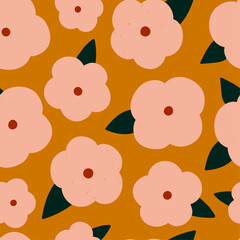 Cute pattern with pink flowers in decorative minimalistic  style . Flower repeated texture for stylish fabric design or wrapping paper.