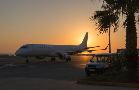 Sunrise at the airport of Heraklion, Crete. Greece