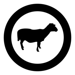 Sheep Ewe Domestic livestock Farm animal cloven hoofed Lamb cattle silhouette in circle round black color vector illustration solid outline style image