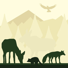 silhouette animals mountains