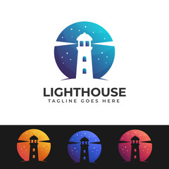 lighthouse logo with starry night sky