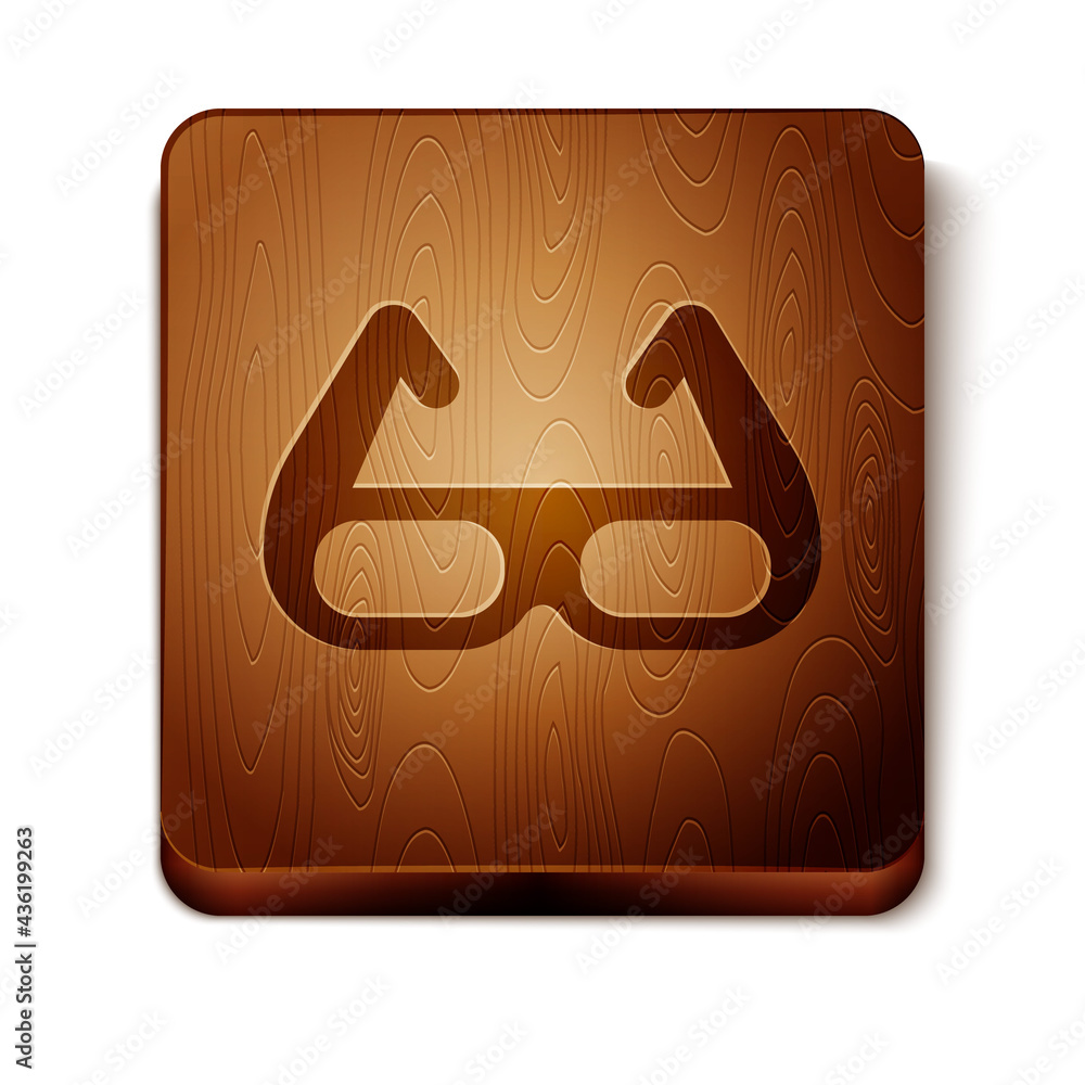 Sticker brown sport cycling sunglasses icon isolated on white background. sport glasses icon. wooden square 