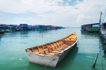 Fototapeta na wymiar rowboat moored near Tan Jetty Penang Malaysia