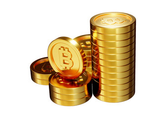 Stack of golden coins 3d rendering isolated on white background