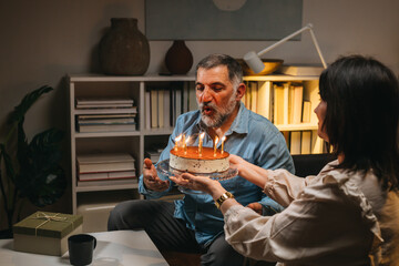 couple celebrating anniversary at home.