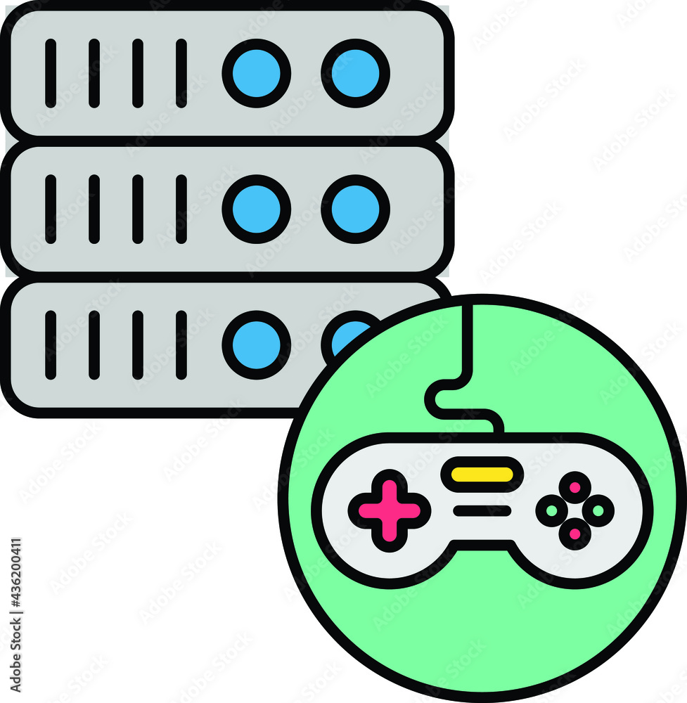 Poster gaming server concept, machine for multiplayer video game color vector design icon, electronic sport
