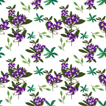 Orchid flowers, leaves, branches foliage Floral ancient seamless pattern. illustration watercolor hand paint